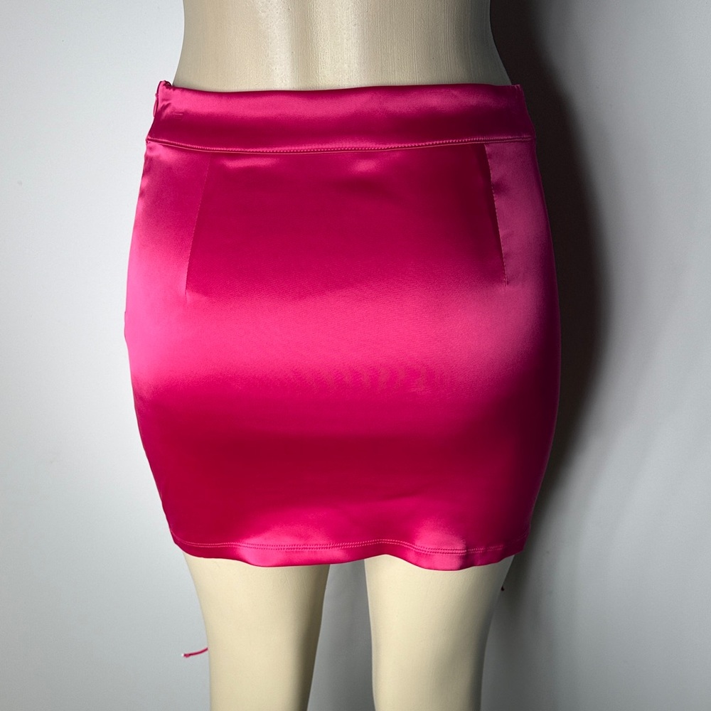 Fashion Nova Fuchsia Satin Lace-Up Mini Skirt Dark Fuchsia/red NWOT - Picture 7 of 7